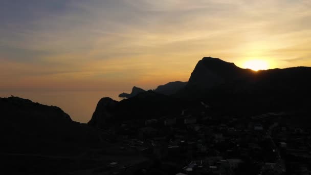 Gunung Sokol Dan Capchik Cape Sunset Laut Hitam Krimea Ukraina — Stok Video