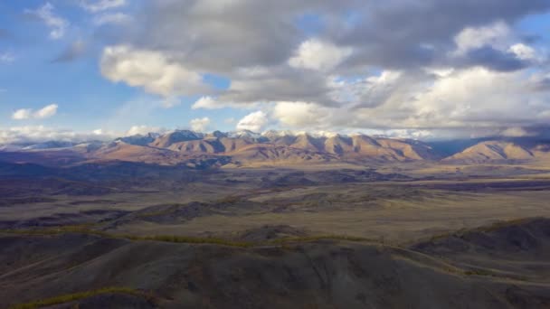 Kurai Steppe and Kurai Mountain Ridge at Sunset. Altai Mountains, Russia. — Stock Video