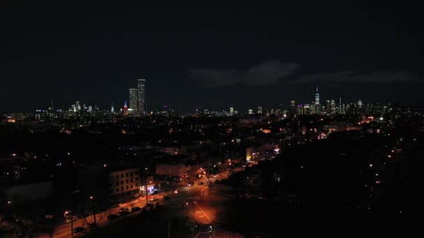 Manhattan, Nova Iorque à noite. Vista aérea — Vídeo de Stock