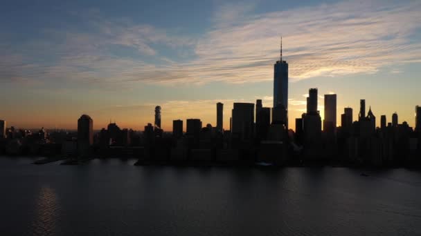 Urban Skyline of Lower Manhattan, New York at Sunrise. Aerial View. USA — Stock Video