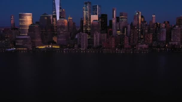 Skyline of Lower Manhattan, New York City at Evening Twilight. Aerial View. USA — Stock Video