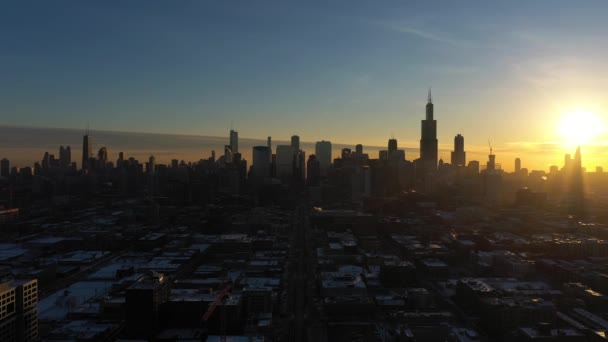 City of Chicago at Winter Sunrise. Golden Hour. Aerial View. USA — Stockvideo