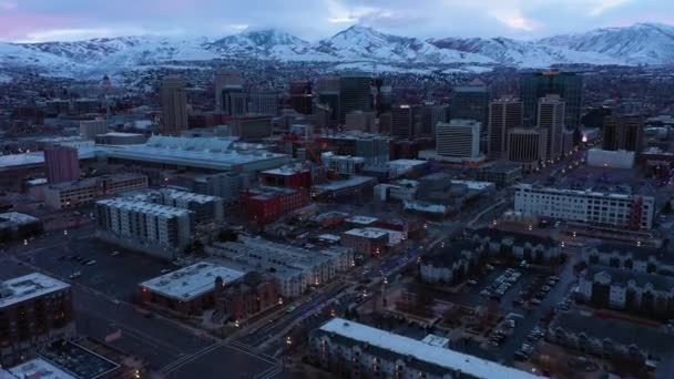 Salt Lake City Skyline in Winter. Utah, USA. Aerial View — Stockvideo