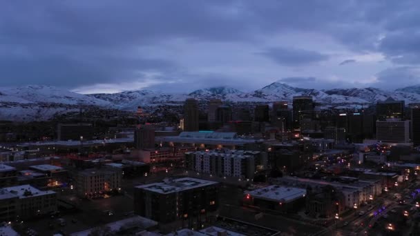 Salt Lake City Downtown en invierno. Utah, Estados Unidos. Vista aérea — Vídeo de stock