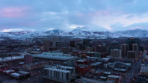 Salt Lake City Downtown en invierno. Utah, Estados Unidos. Vista aérea — Vídeo de stock