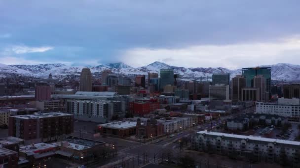 Salt Lake City in Winter. Utah, USA. Aerial View — Vídeo de stock