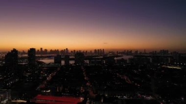 Sunset 'te Miami Skyline. Aerial View, ABD