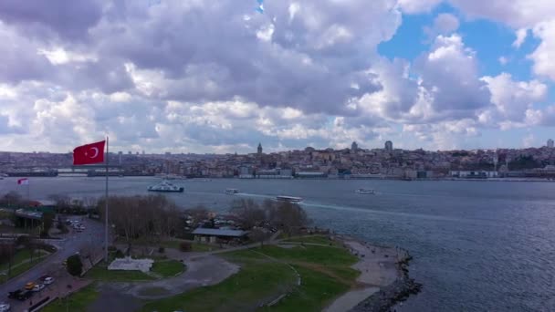 Istanbul City on Cloudy Day and Golden Horn. Aerial View — Stock Video