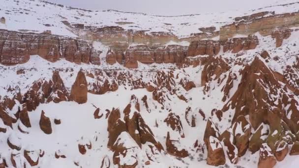 Cappadocië in de winter. Turkije. Luchtzicht — Stockvideo