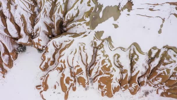 Capadocia en invierno. Pavo. Vista aérea de arriba hacia abajo — Vídeo de stock