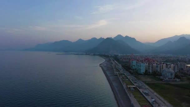 Antalya City and Mountains at Sunset. Turkey. Aerial View — Stock Video