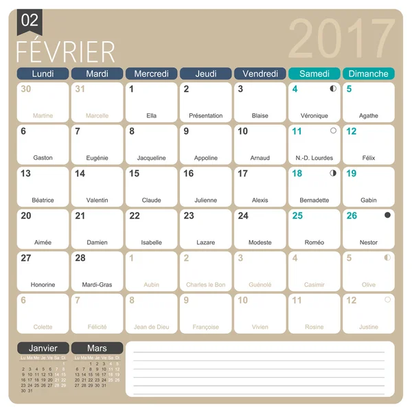 French calendar 2017 — Stock Vector