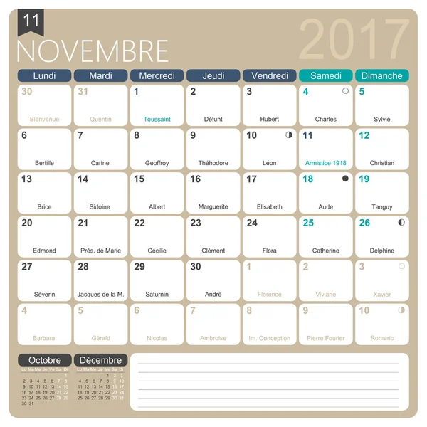 Francuski kalendarz 2017 — Wektor stockowy