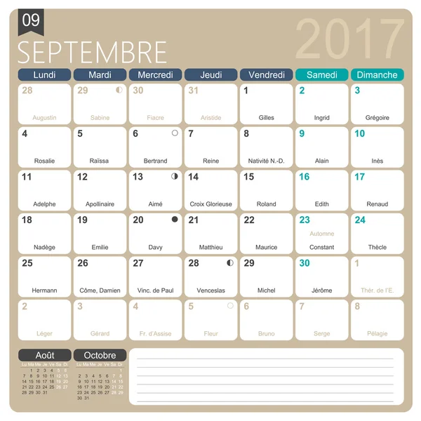 Francouzské kalendáře 2017 — Stockový vektor