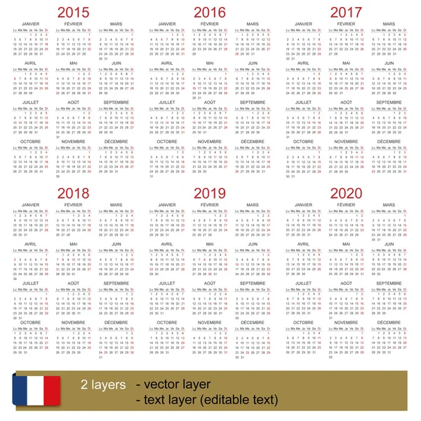Kalender 2015-2020 — Stockvector