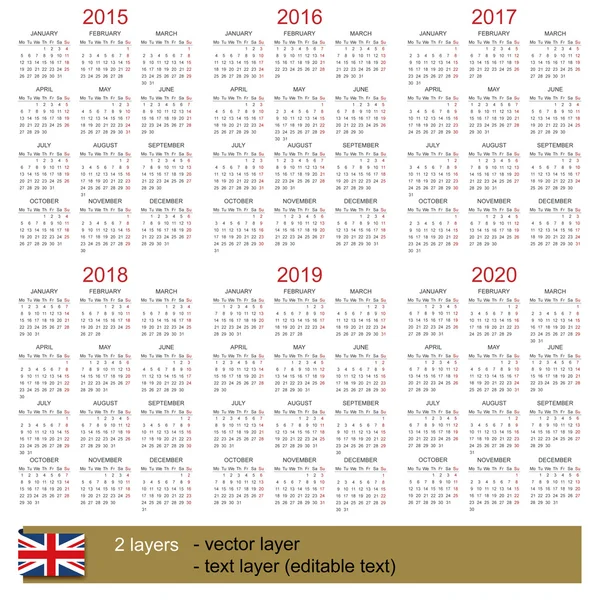 Calendario 2015-2020 — Vector de stock