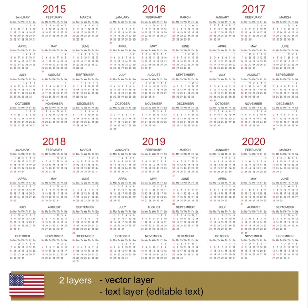 Calendario 2015-2020 — Archivo Imágenes Vectoriales