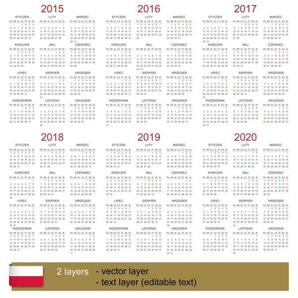 Kalender 2015-2020 — Stockvector