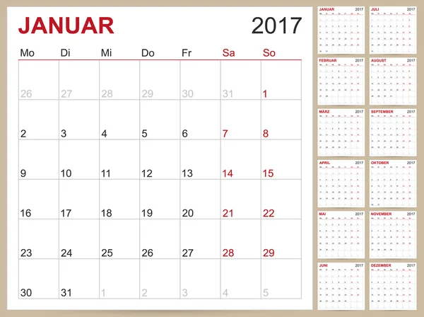 Calendarul german 2017 — Vector de stoc