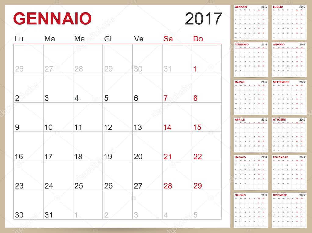 Italienischer Kalender 2017 Stock-Vektorgrafik von ©hana11 97263366