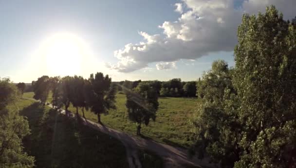 Rückwärts über Straße in Felder geflogen. — Stockvideo