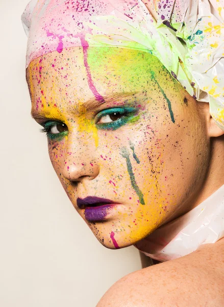 Woman with colorful makeup