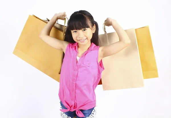 小女孩用购物袋 — 图库照片