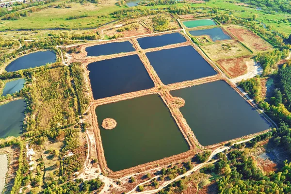 Stormwater ponds or rainwater artifical basins, aerial view