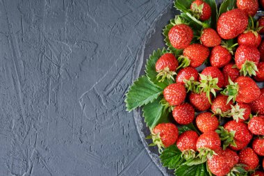 Fotokopi alanı olan koyu arkaplan üzerine çilek
