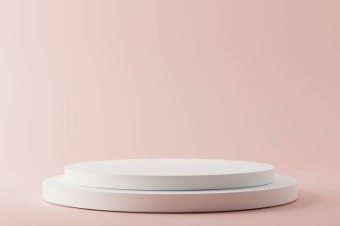 Pastel arka planda beyaz daire podyumlarının 3d görüntülenmesi.