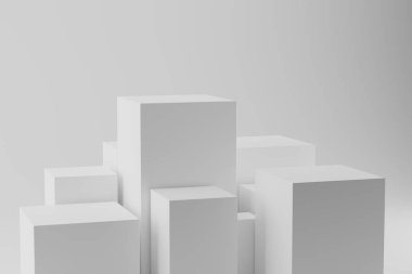 3d render of white geometric cubes. Abstract background clipart