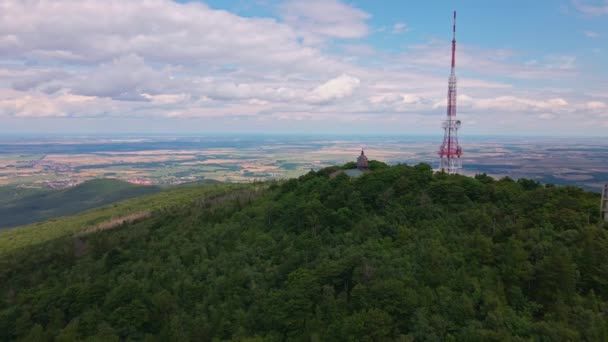 Uitzicht vanuit de lucht op de berg met bos. Drone video — Stockvideo