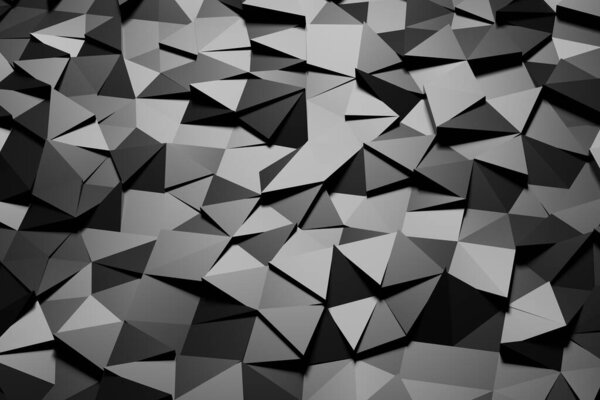 Black abstract polygonal mosaic background. Triangle shapes geometric texture. 3D illustration