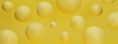 Pastel arka planda sarı uçan baloncuklar içeren gerçekçi 3D görüntüleme