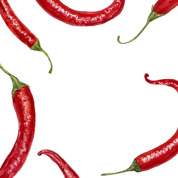 Watercolor red chili peppers background — Stock Photo, Image