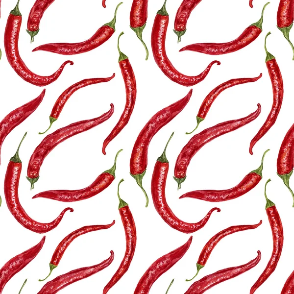 无缝模式与水彩红辣椒 — 图库照片