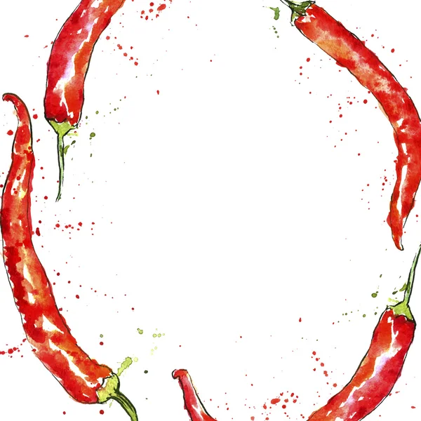 Aquarell rote Chilischoten Hintergrund — Stockfoto