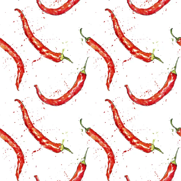 Varrat nélküli mintát akvarell piros chili paprika — Stock Fotó