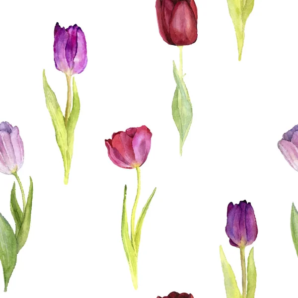 Bezszwowe wektor wzór z akwarela tulipany — Wektor stockowy