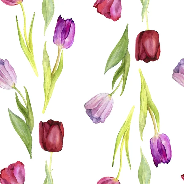 Motif vectoriel sans couture avec tulipes aquarelle — Image vectorielle