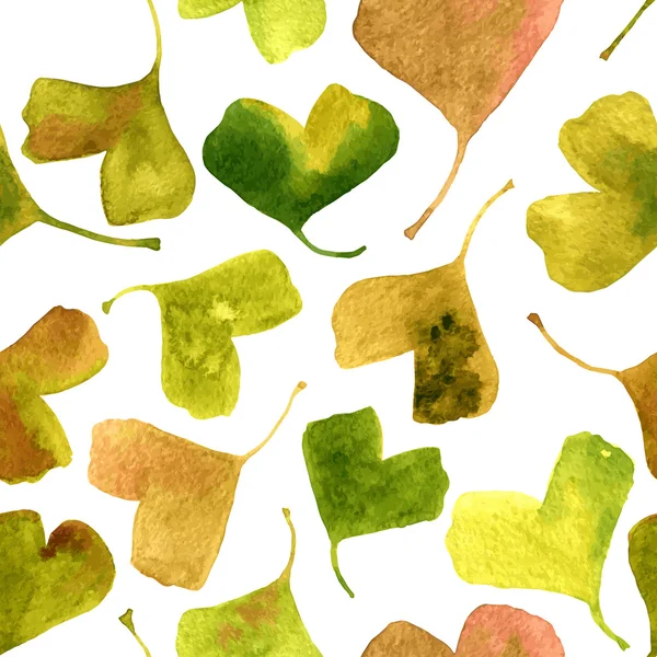 Vector aquarel naadloze patroon met groene blaadjes van Ginkgo biloba — Stockvector