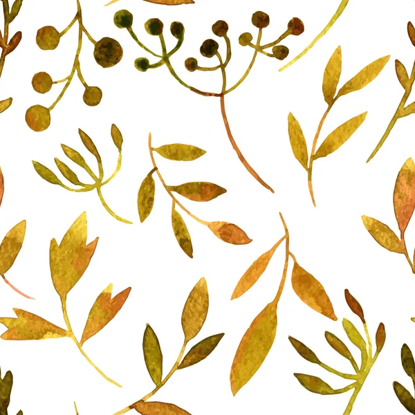 Векторный акварельный бесшовный узор с листьями и ветками — стоковый вектор