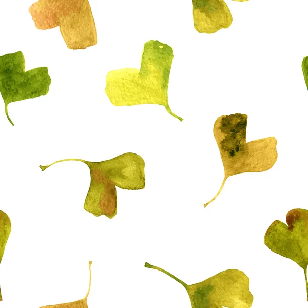 Vektor-Aquarell nahtloses Muster mit grünen Blättern von Ginkgo — Stockvektor