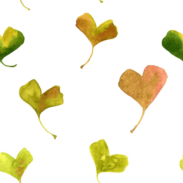 Wektor wzór akwarela z zielonych liści Ginkgo — Wektor stockowy