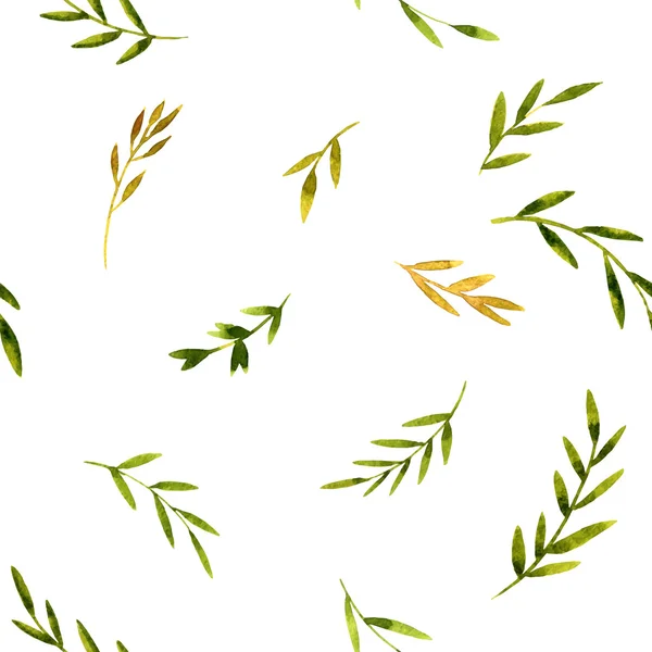 Nahtloses Muster mit aquarellgrünen Blättern — Stockvektor