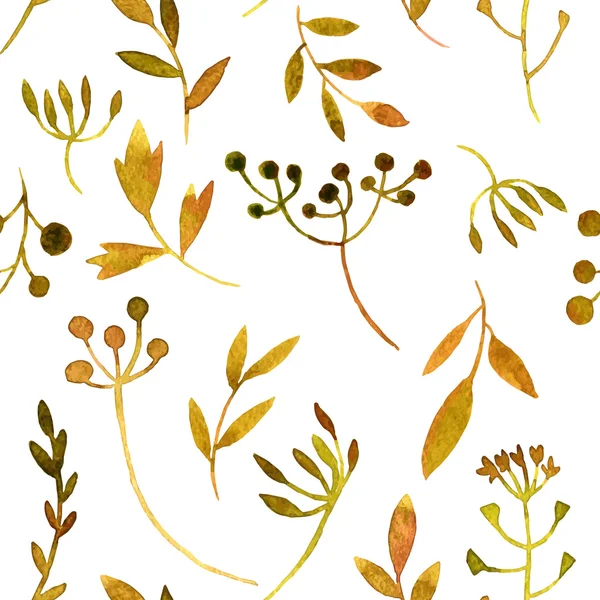 Векторный акварельный бесшовный узор с листьями и ветками — стоковый вектор