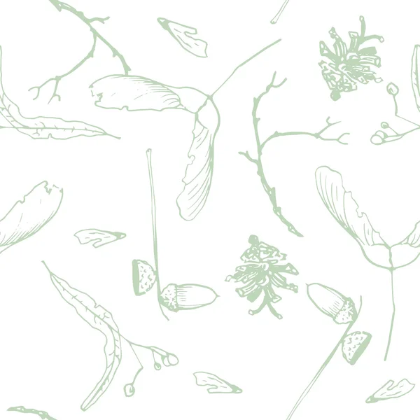 Бесшовный рисунок с веточками, семенами и желудями — стоковый вектор