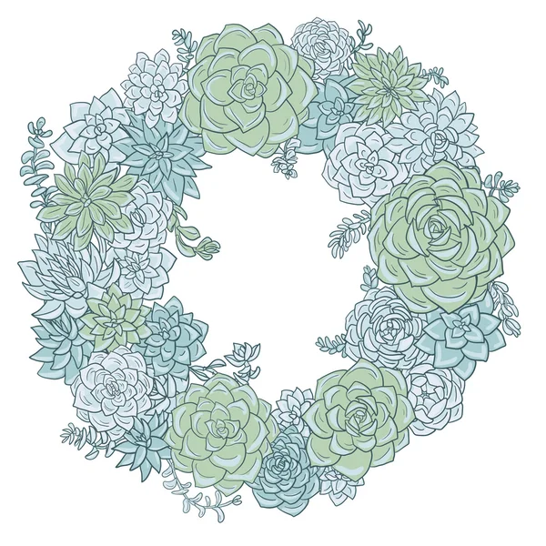 Couronne ronde avec succulentes — Image vectorielle