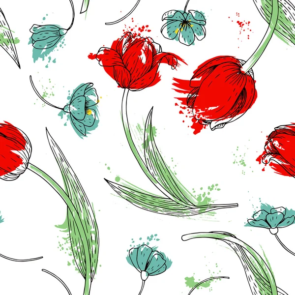 チューリップの花のシームレスなパターン — ストックベクタ
