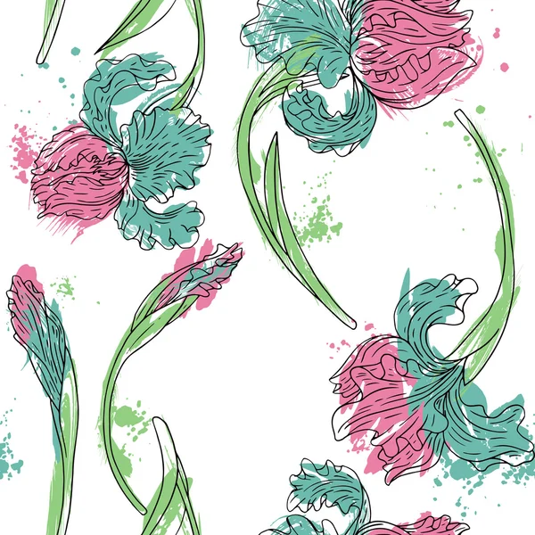 Motif floral sans couture avec iris — Image vectorielle